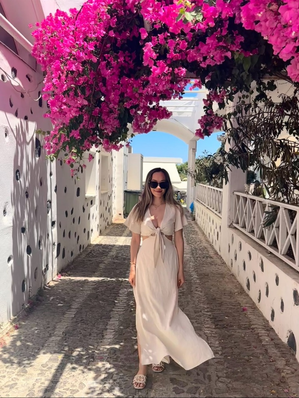 SHEIN Cream Tie-Front Maxi Dress